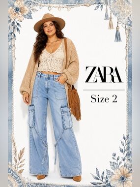 ZARA Wide Leg Cargo Jeans Size 2